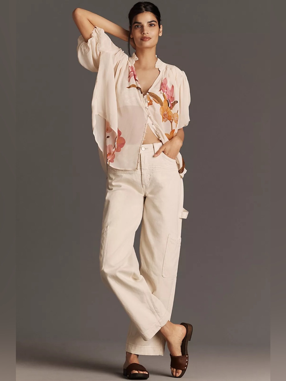 Anthropologie The Estela Sheer Printed Blouse: Short-Sleeve Edition
